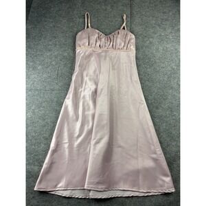 VTG Womens 0 Pink Knee Length Satin Beaded Ruched Dress Coquette Girly 00s Y2K